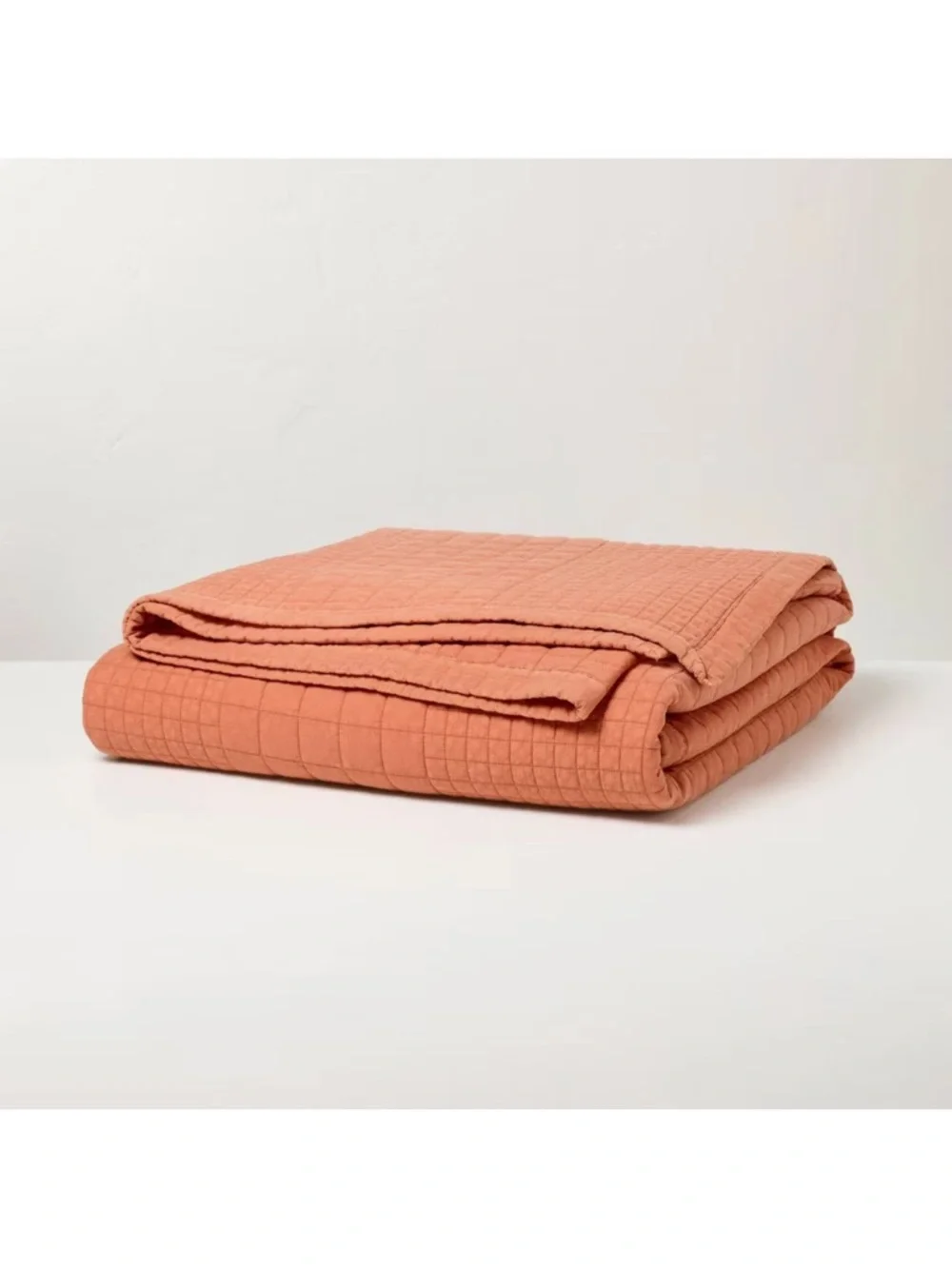 Full/Queen Grid Stitch Quilt Orange Rust - Hearth & Hand w/ Magnolia NEW
